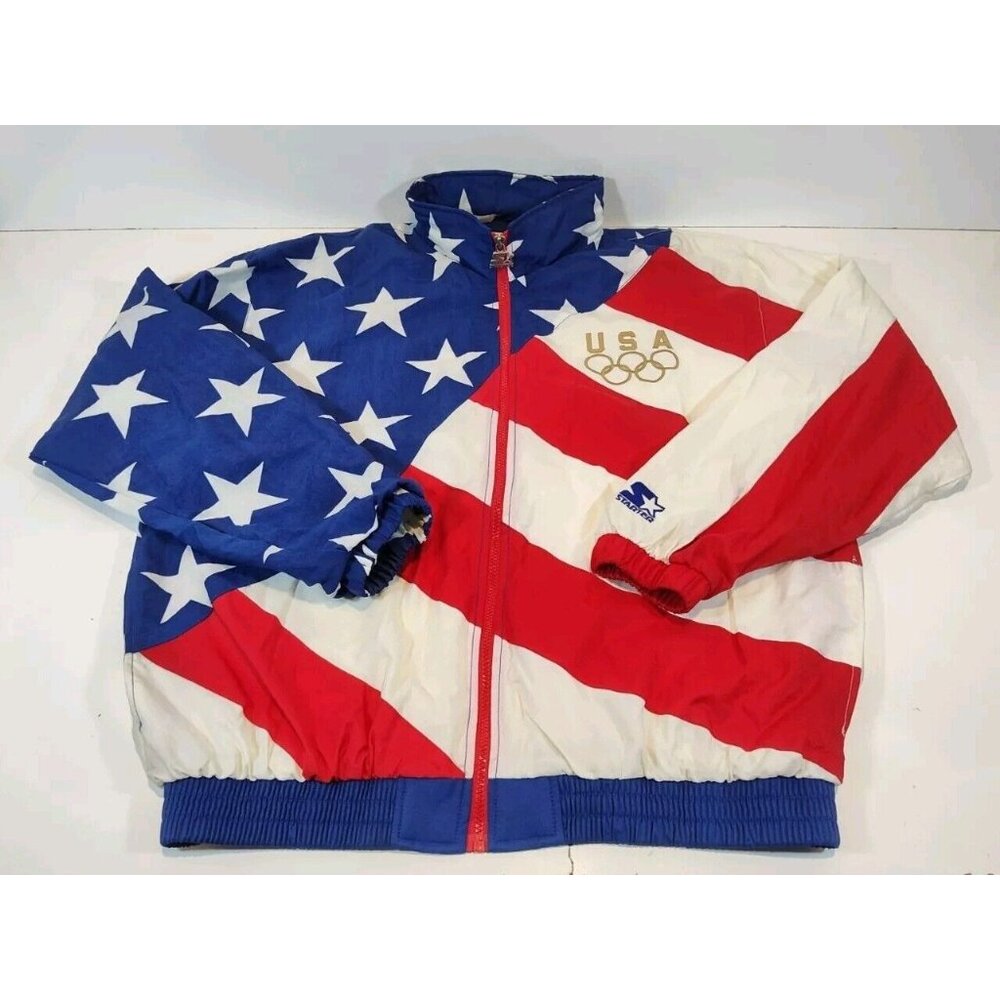 Starter USA Olympic Team Jacket Full Zip Nylon Windbreaker Men's L Vntg 90's HTF